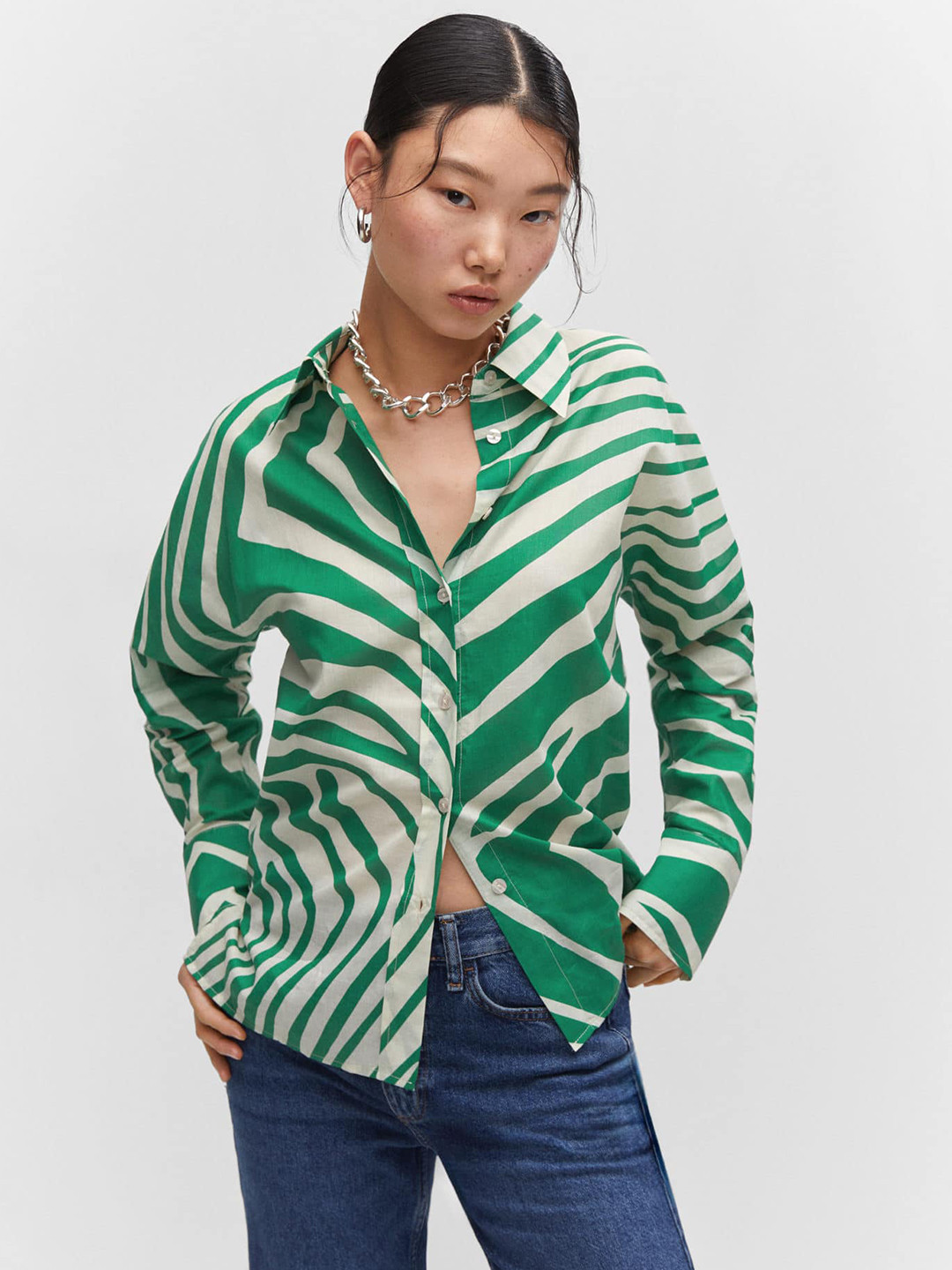 

MANGO Pure Cotton Zebra Print Casual Shirt, Cream