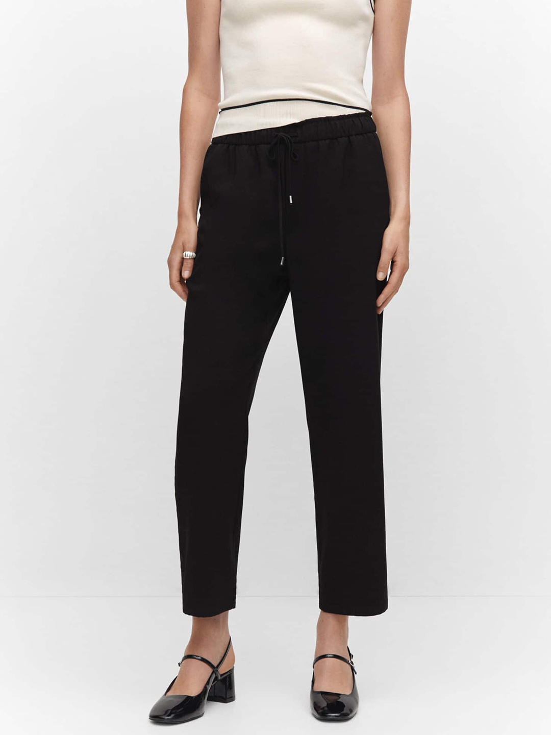 

MANGO Women Straight Fit Trousers, Black