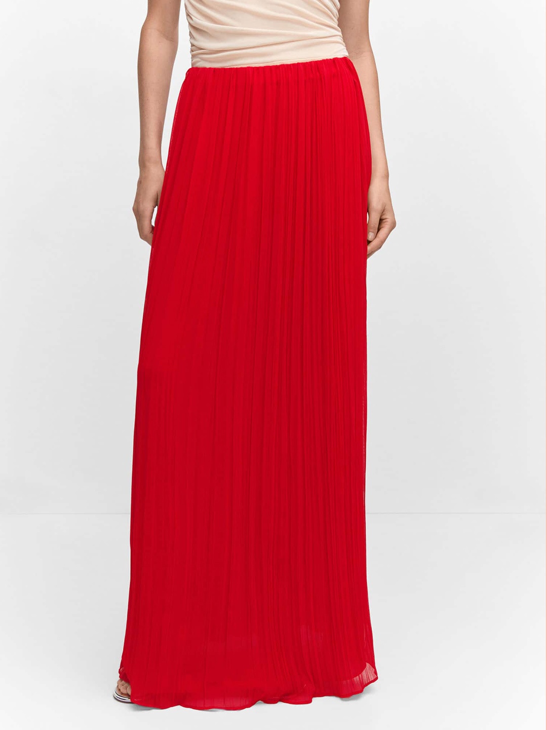 MANGO Accordion Pleated A-Line Maxi Skirt, Red