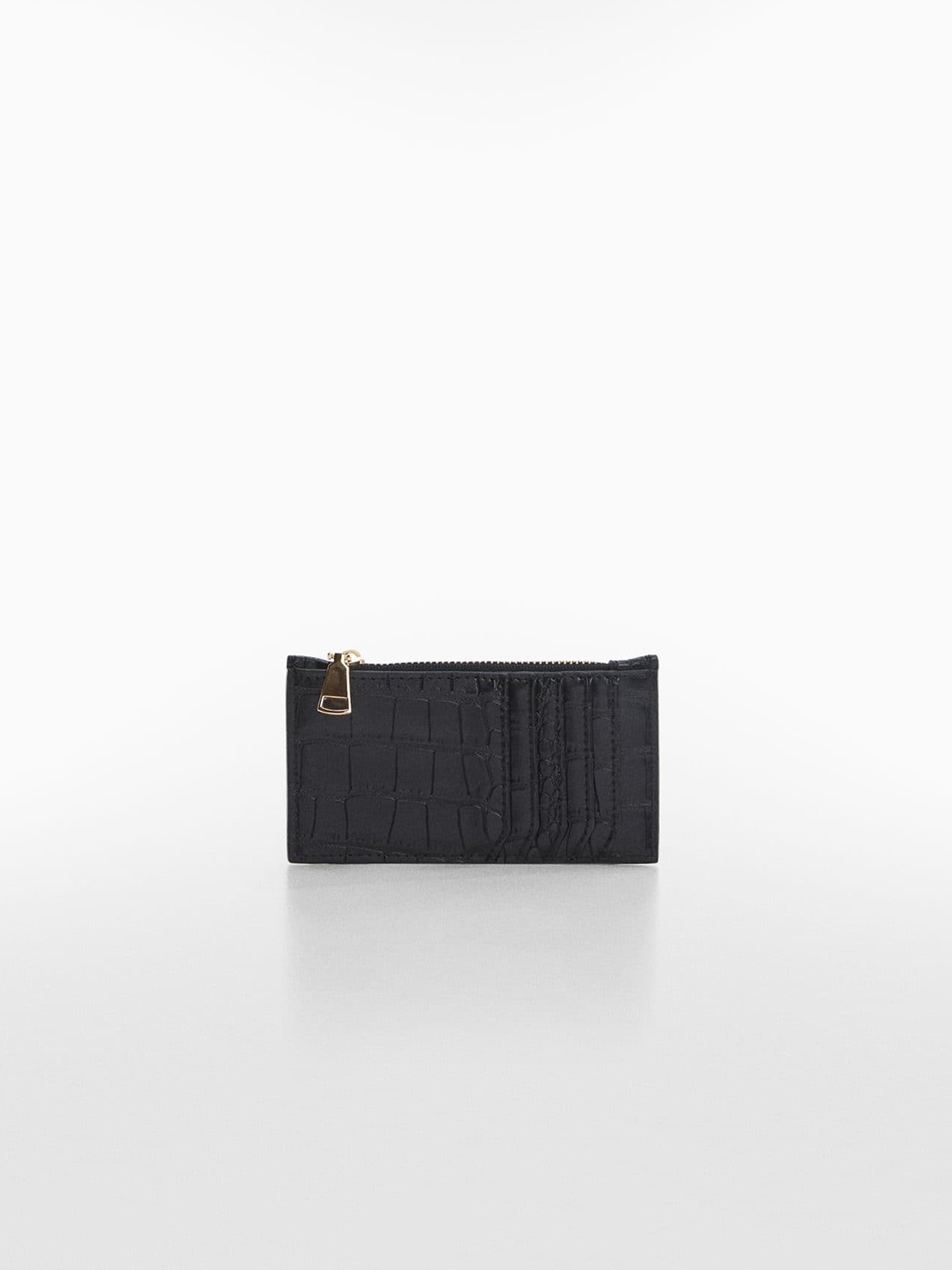 

MANGO Women Croc Textured Card Holder, Black