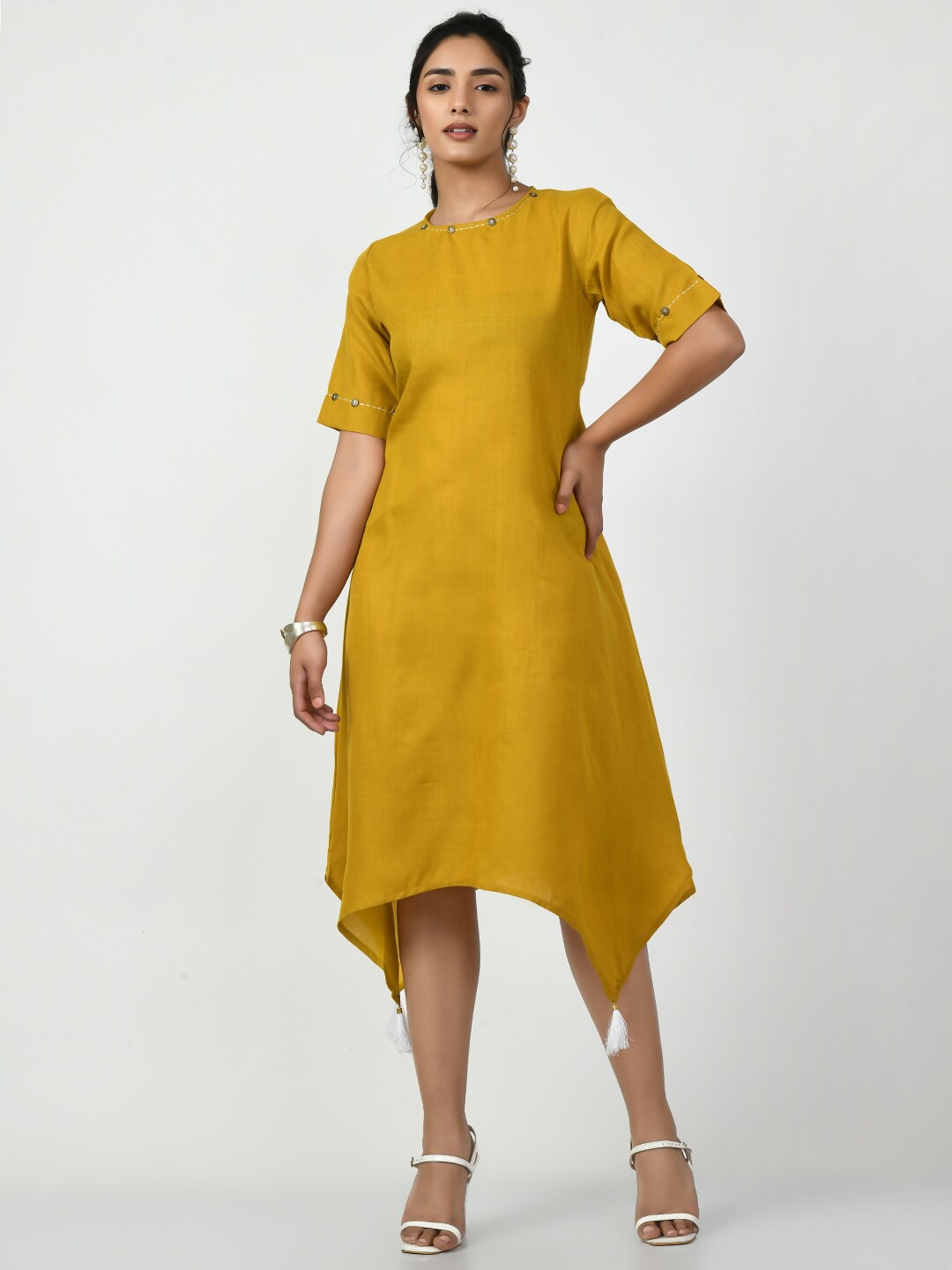 

DressBerry Asymmetric Hem A-Line Dress, Mustard