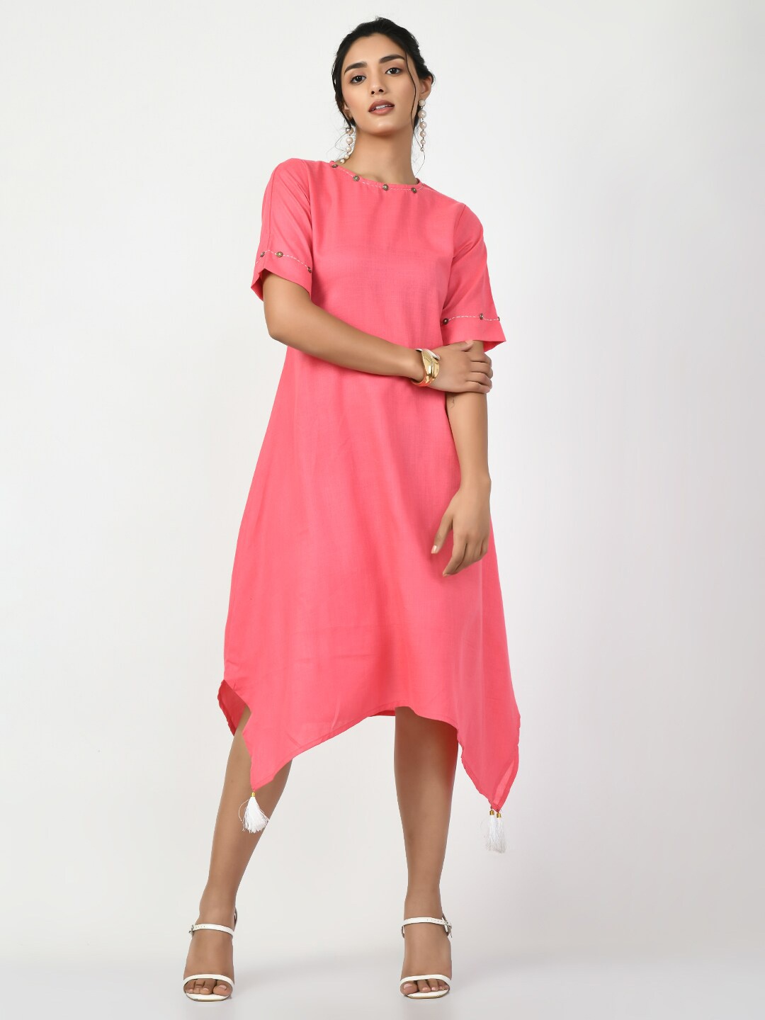 

DressBerry Pink Asymmetric Cotton A-Line Dress
