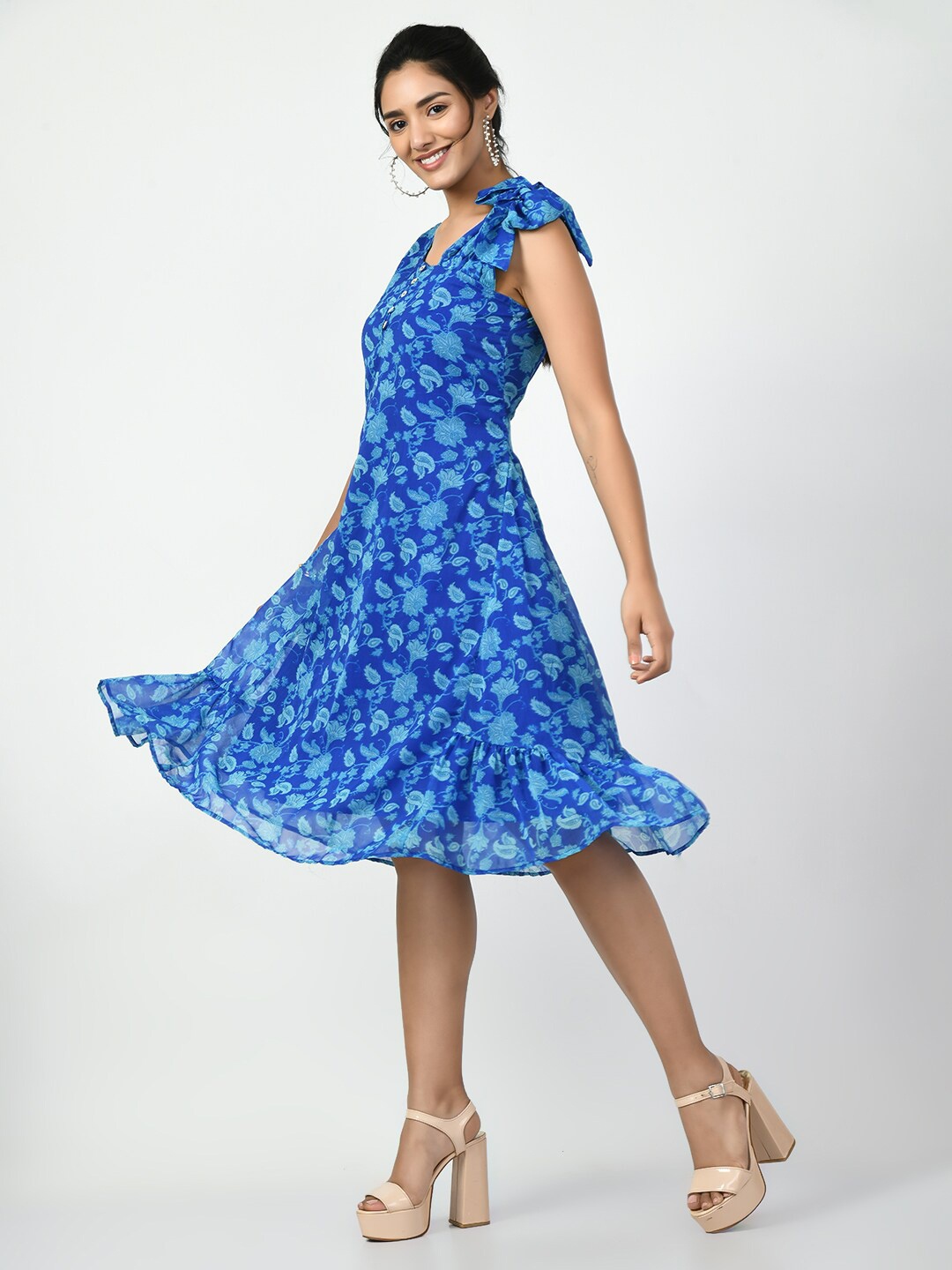 

DressBerry Floral Printed Georgette A-Line Dress, Blue