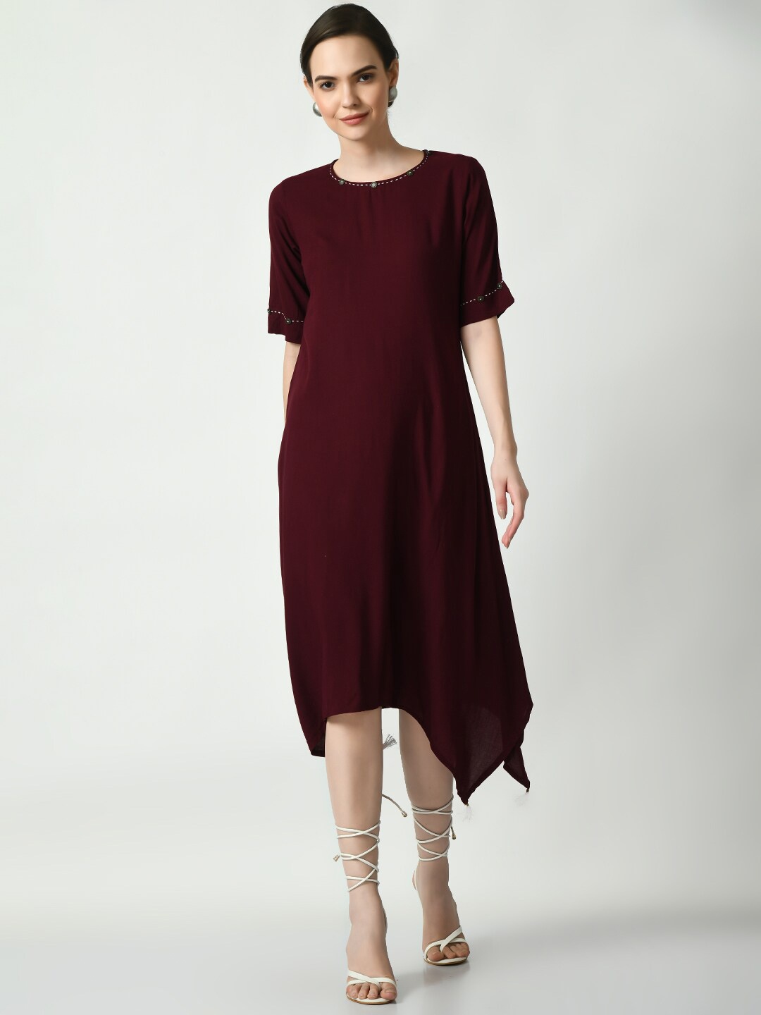 

DressBerry Coffee Brown Asymmetric Cotton A-Line Dress