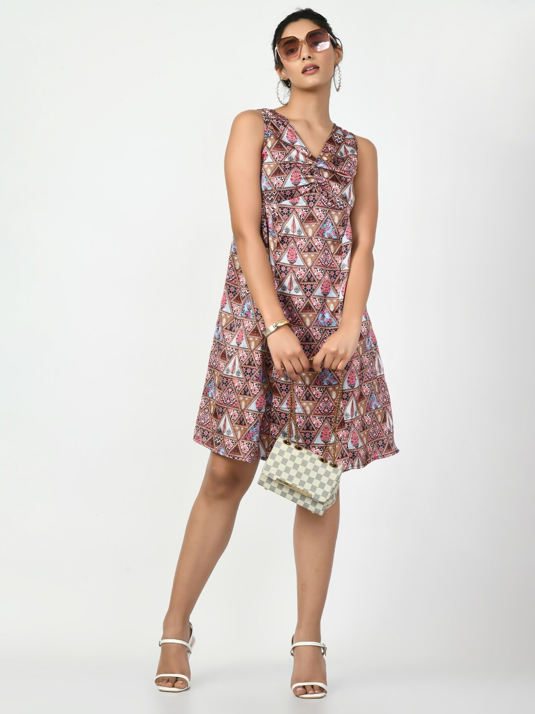 

DressBerry Brown Floral Printed Satin A-Line Dress