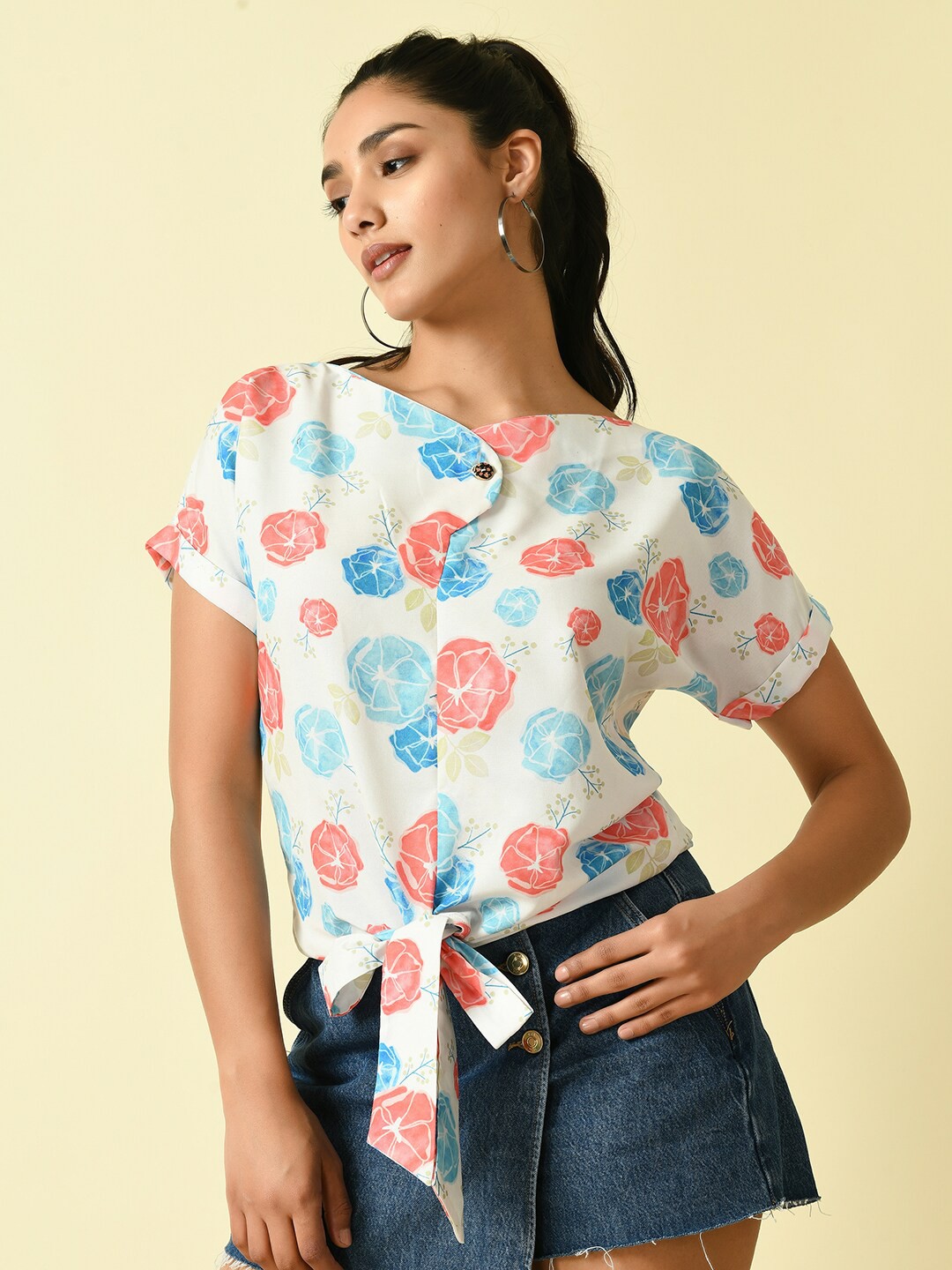 

DressBerry Floral Print Extended Sleeves Top, White