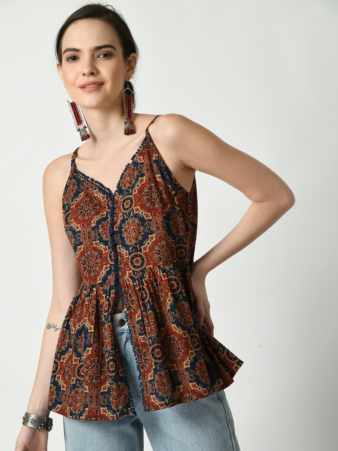 

DressBerry Print Ethnic Pure Cotton Top, Rust