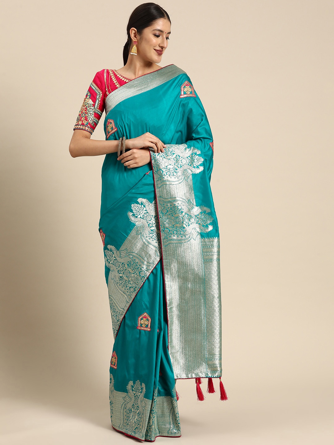 

MANOHARI Woven Design Ethnic Motifs Zari Banarasi Saree, Blue