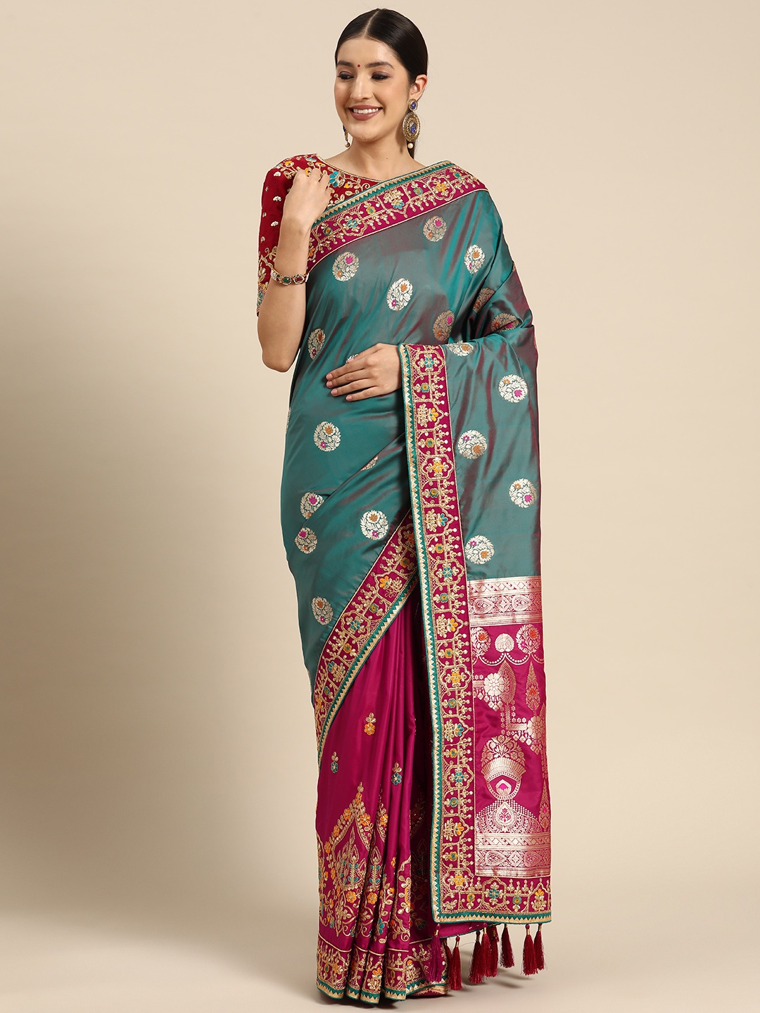 

MANOHARI Woven Design Ethnic Motifs Zari Banarasi Saree, Multi