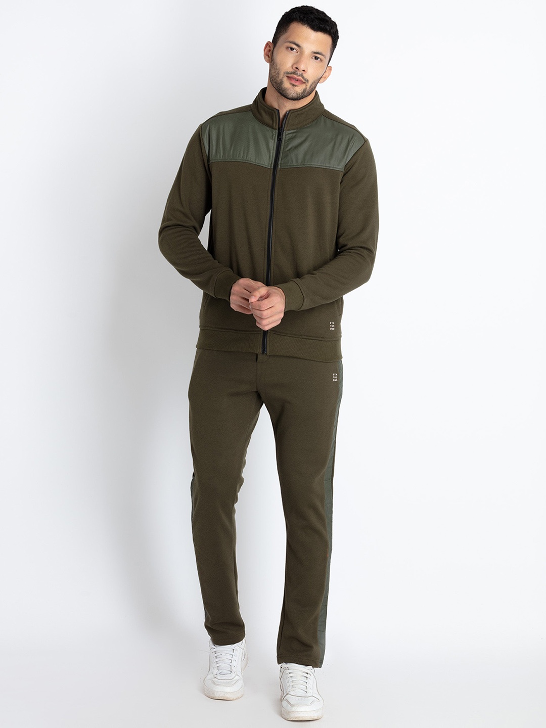 

Status Quo Mock Collar Sweatshirt With Track Pants, Olive