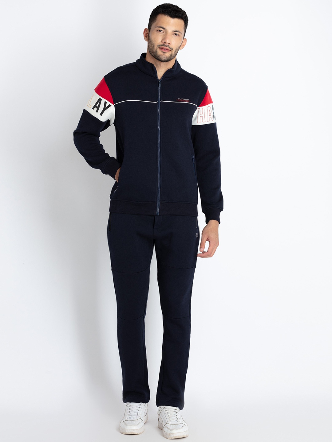 

Status Quo Colorblocked Zipper Tracksuits, Navy blue