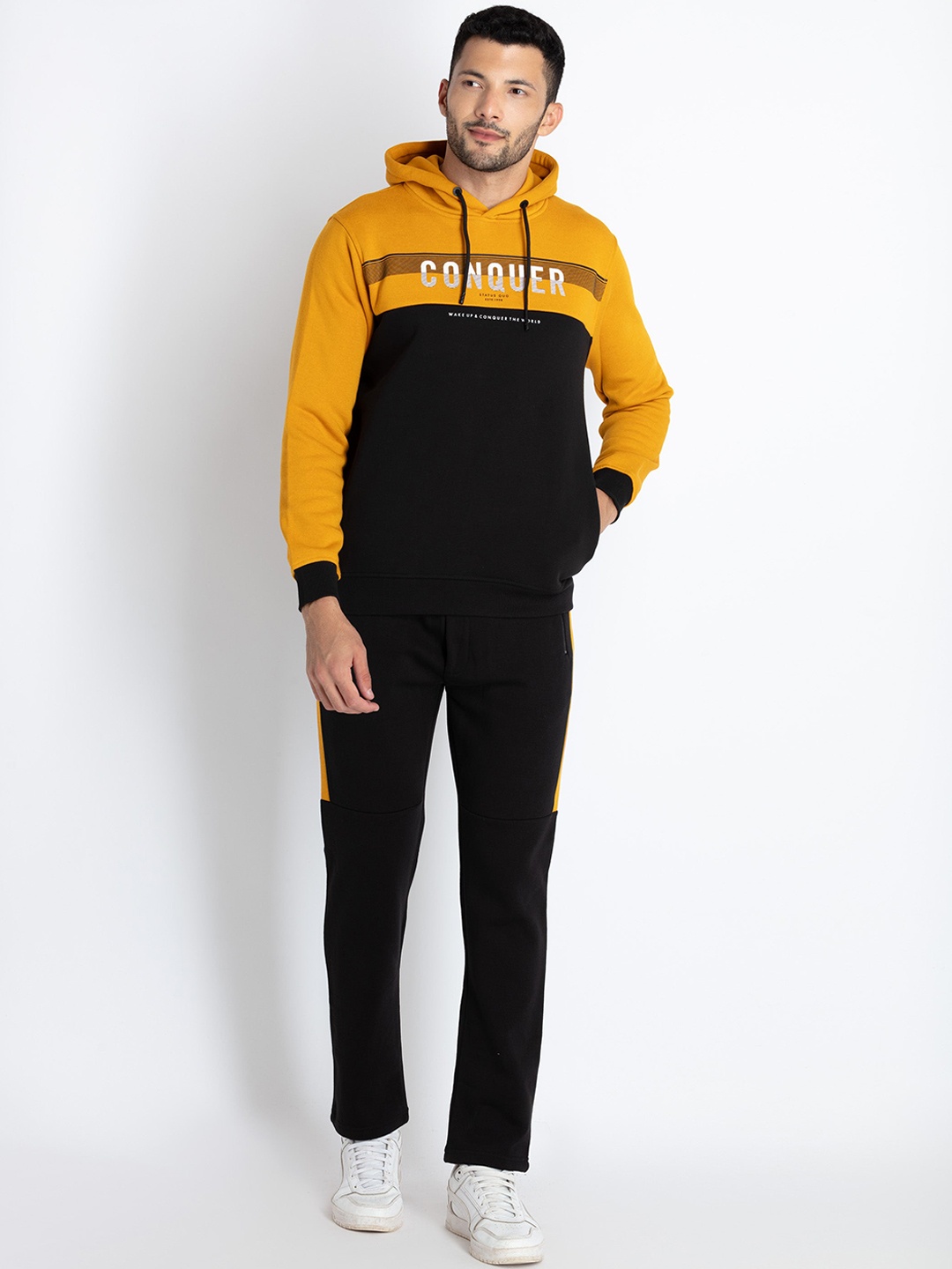 

Status Quo Men Colorblocked Hooded Tracksuits, Mustard