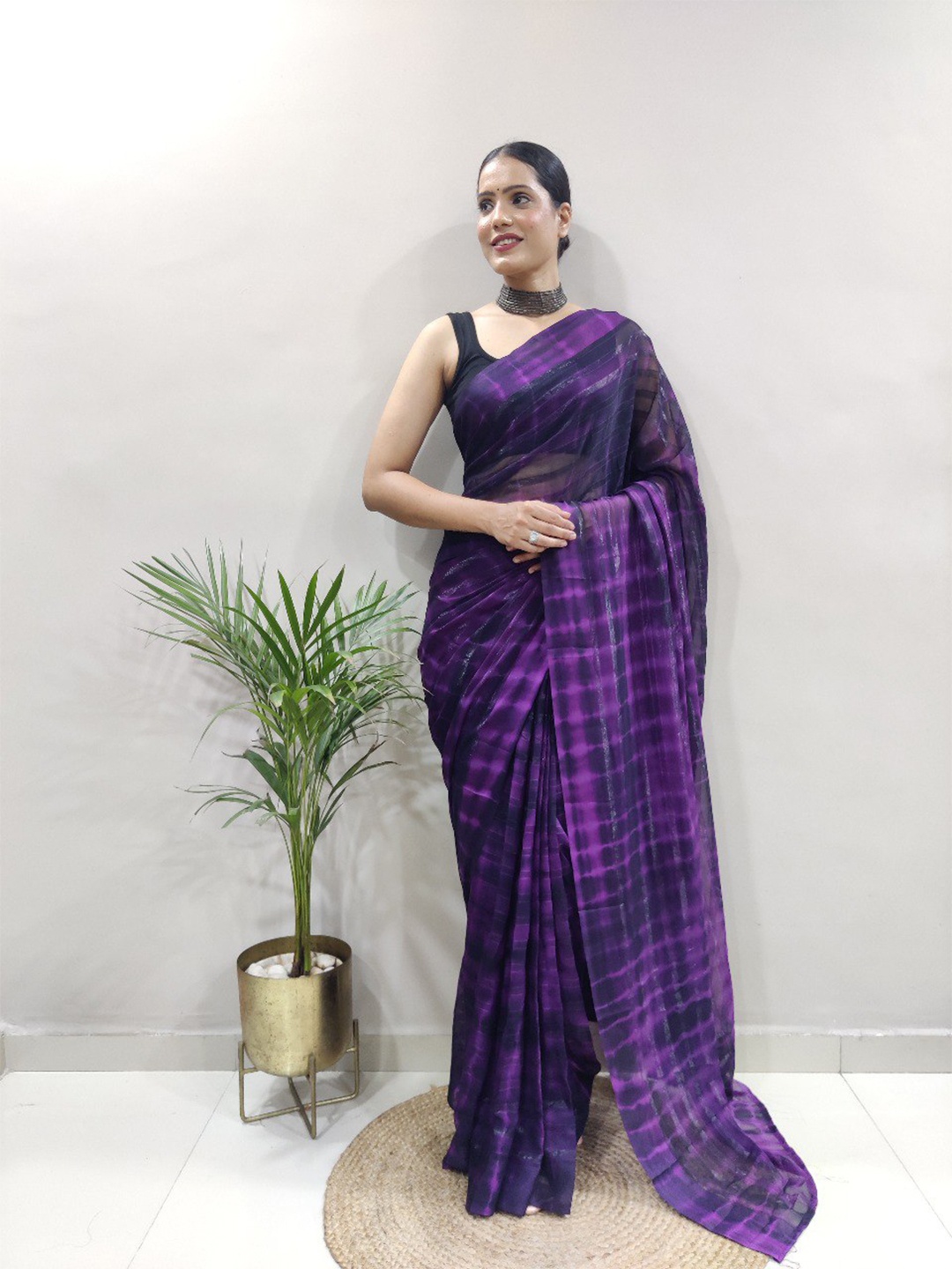 

VEERAX Tie and Dye Saree, Purple