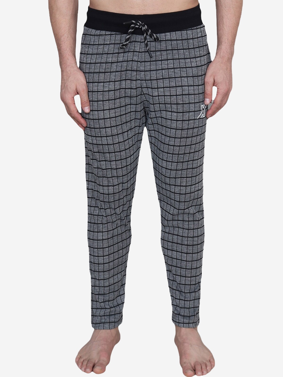 

Xohy Men Checked Cotton Track Pants, Black