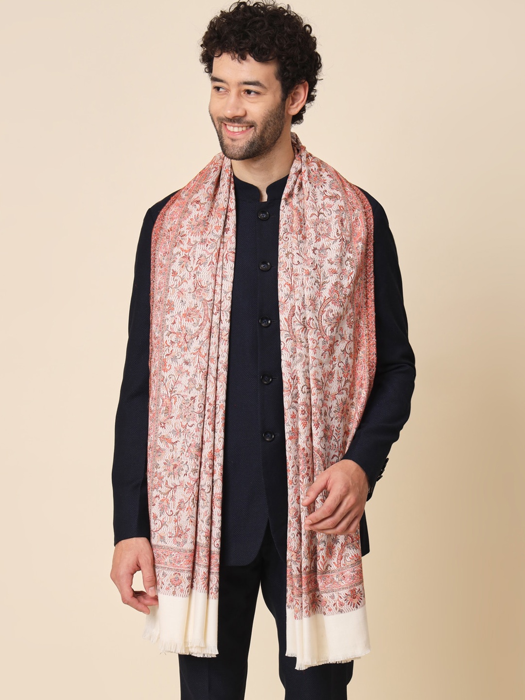 

Zamour Men Woven-Design Shawl, White