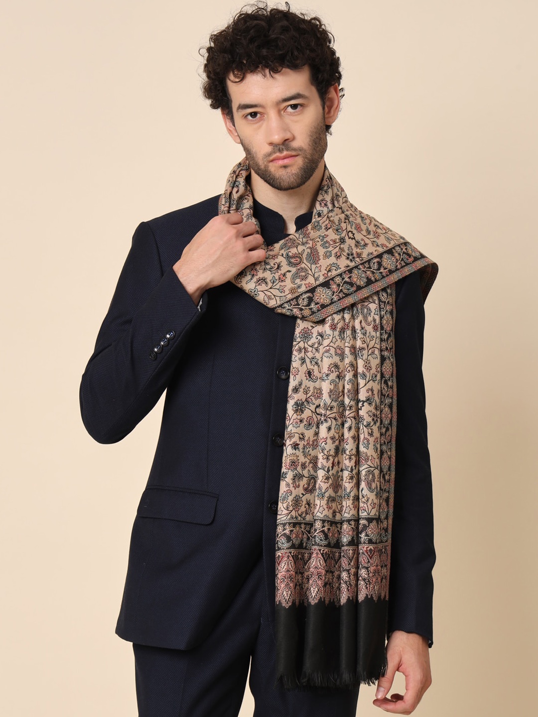 

Zamour Men Woven Design Shawl, Beige