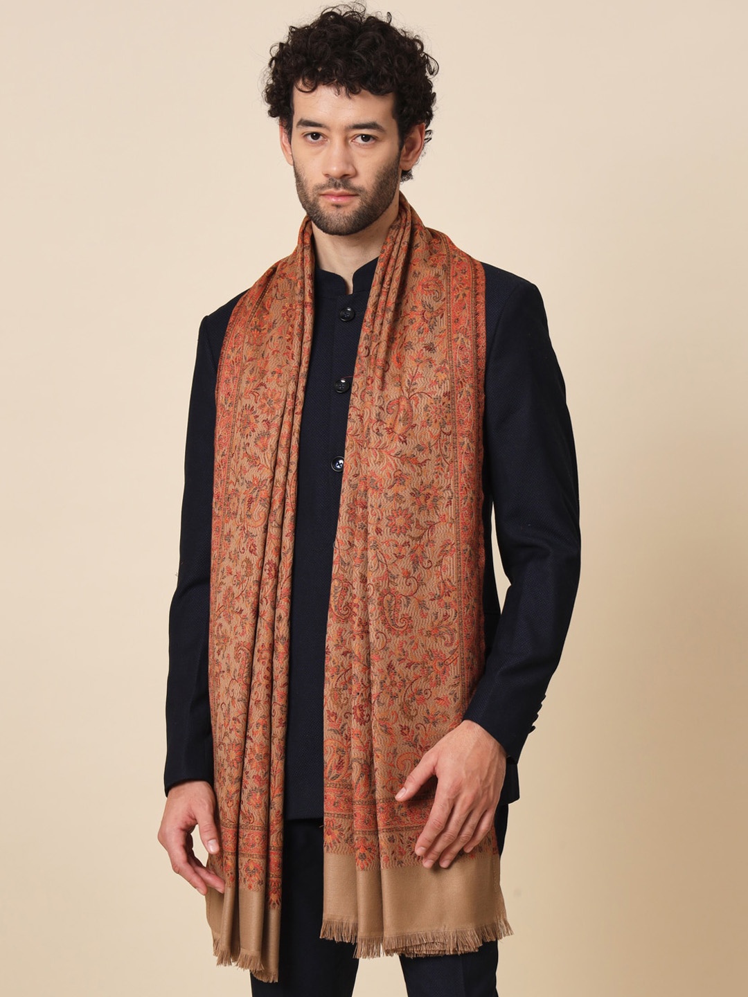 

Zamour Men Woven Design Shawl, Brown