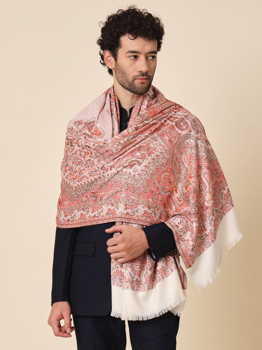 

Zamour Men Woven Design Shawl, White