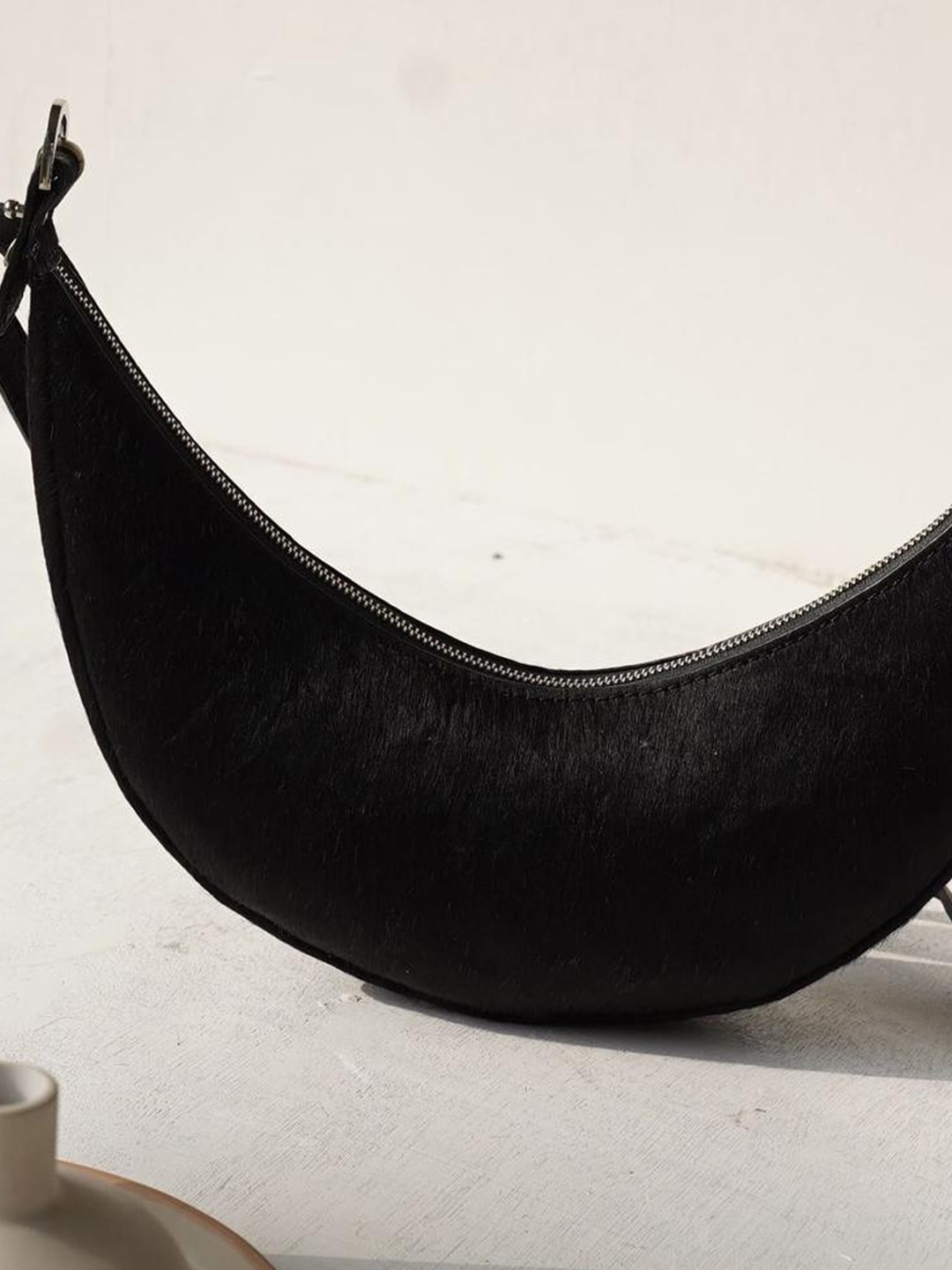 

Mistry Leather Half Moon Hobo Bag, Black