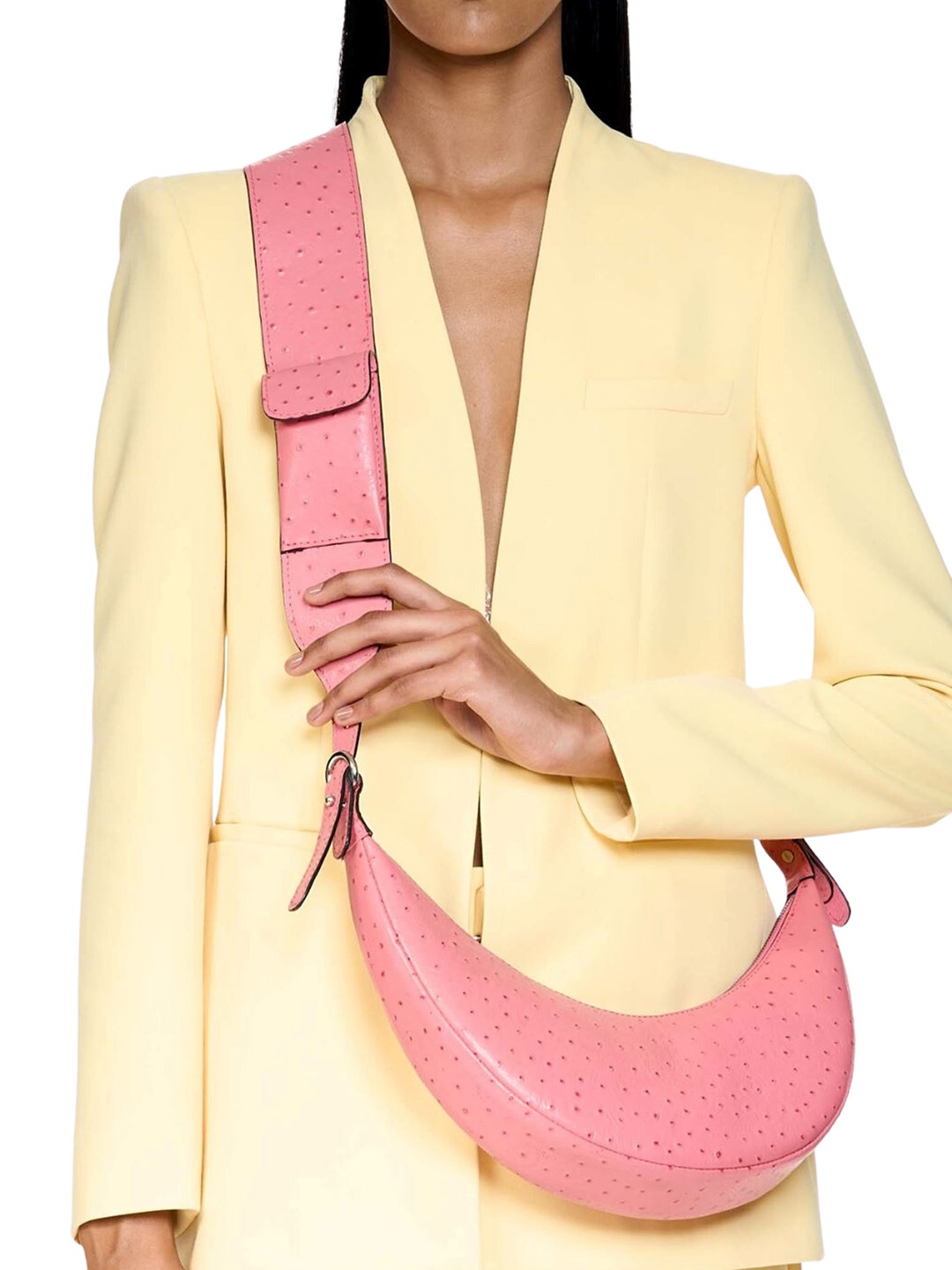 

Mistry Textured Half Moon Pure Leather Hobo Bag, Pink