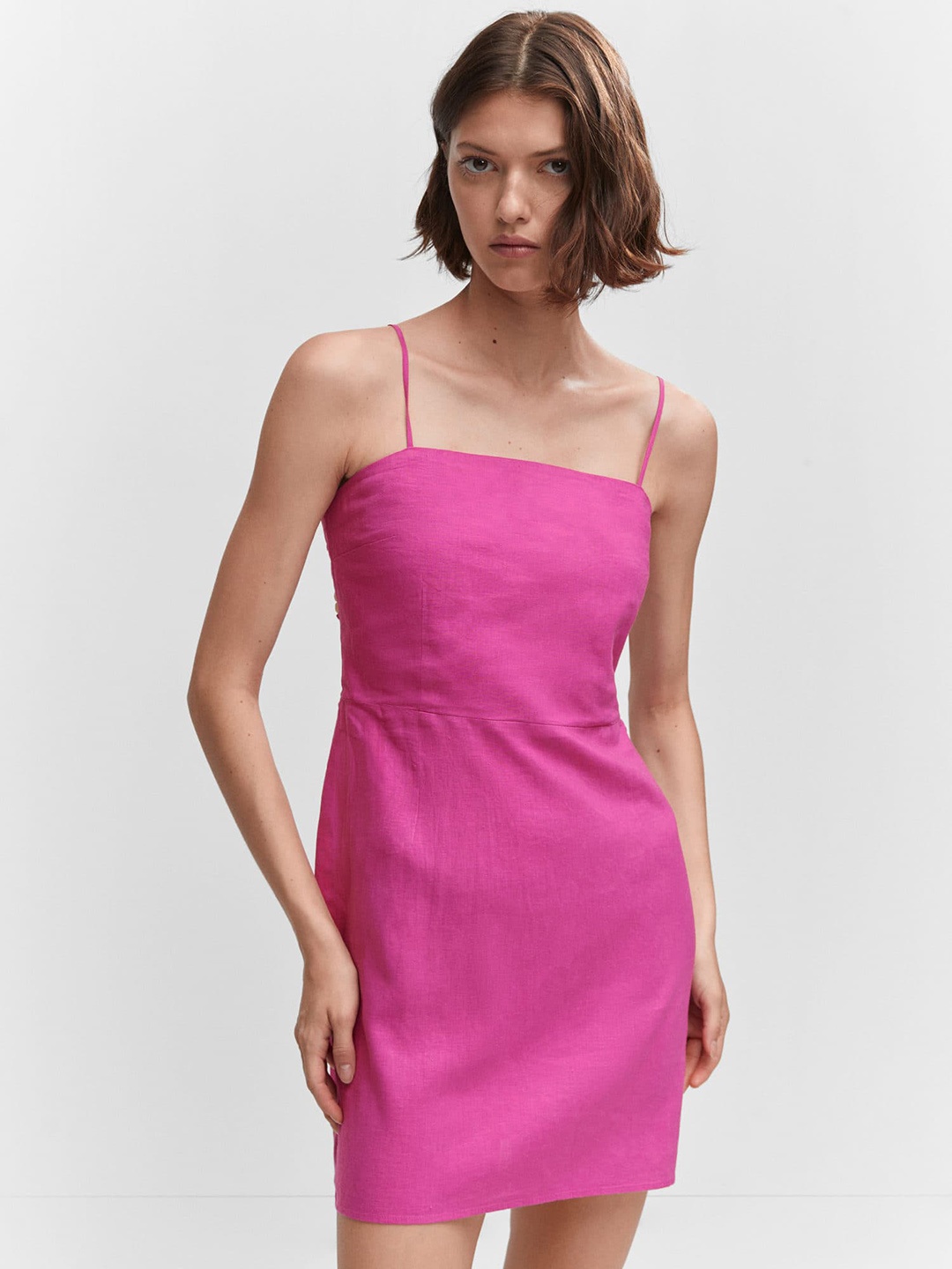 

MANGO Solid Sheath Mini Dress with Smocked Back, Pink