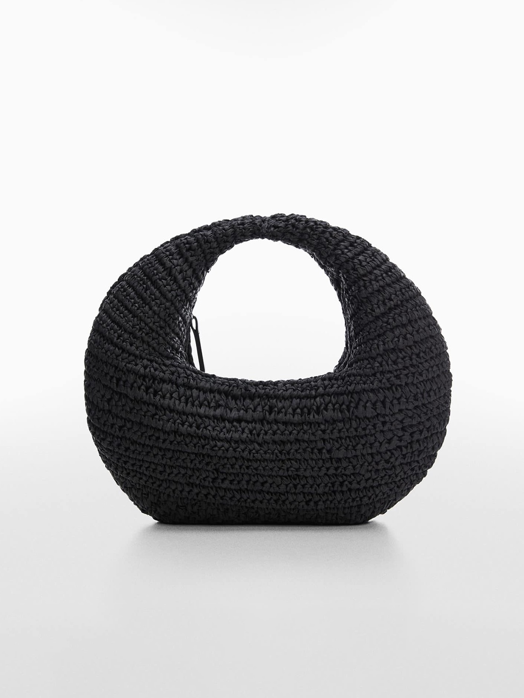

MANGO Women Textured Structured Handheld Bag, Black