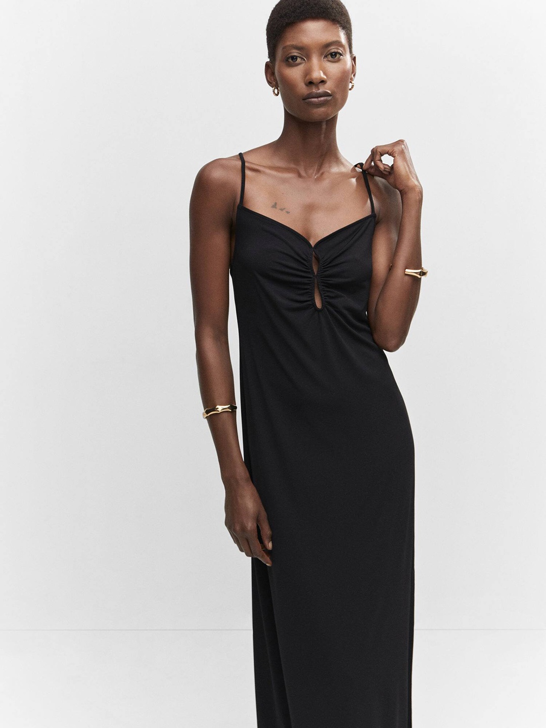 

MANGO Ruched Maxi Dress, Black