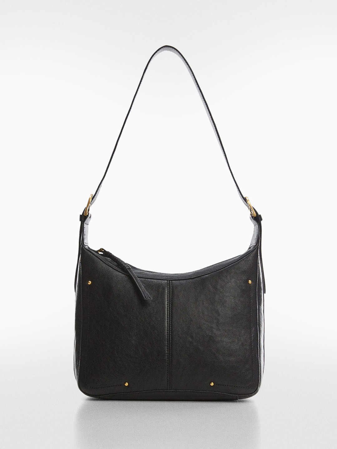 

MANGO Women Leather Structured Shoulder Bag, Black