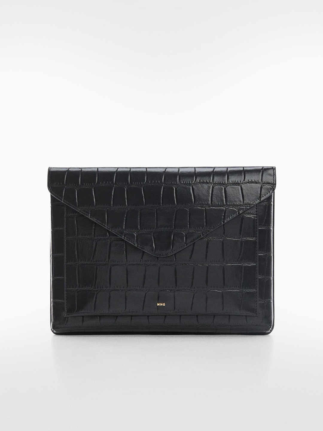 

MANGO Women Croc Textured Tablet Sleeve with Flap, Black