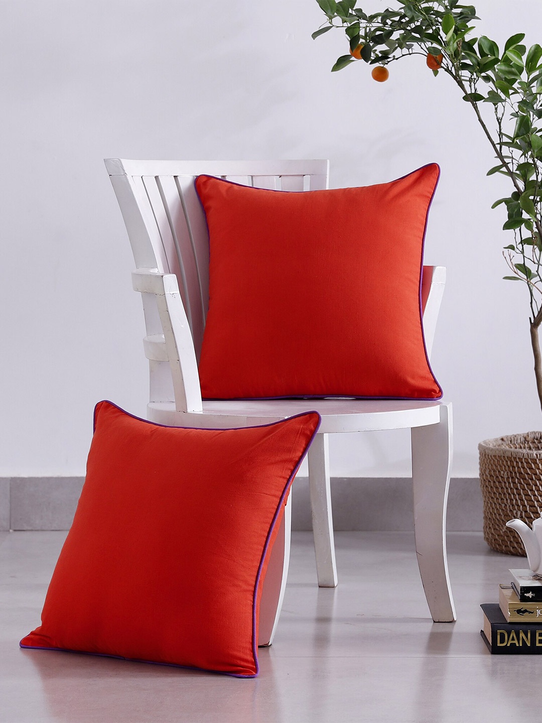 

HANDICRAFT PALACE 2 Pcs Red & Purple Cotton Square Cushion Covers