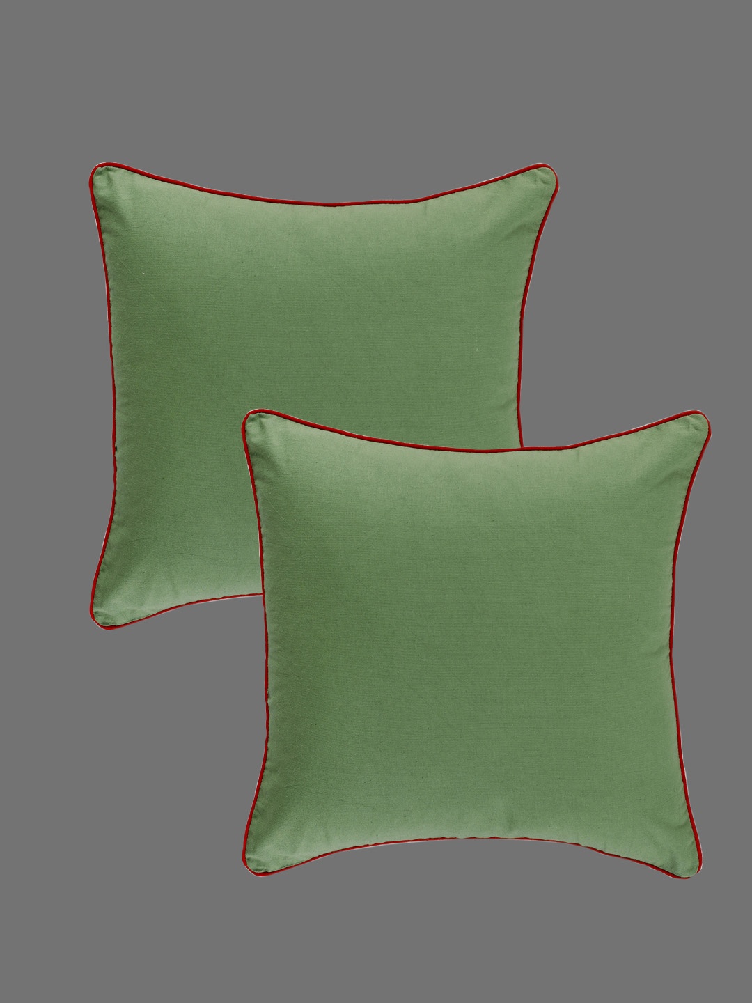 

HANDICRAFT PALACE Green & Red Set of 2 Square Cushion Covers