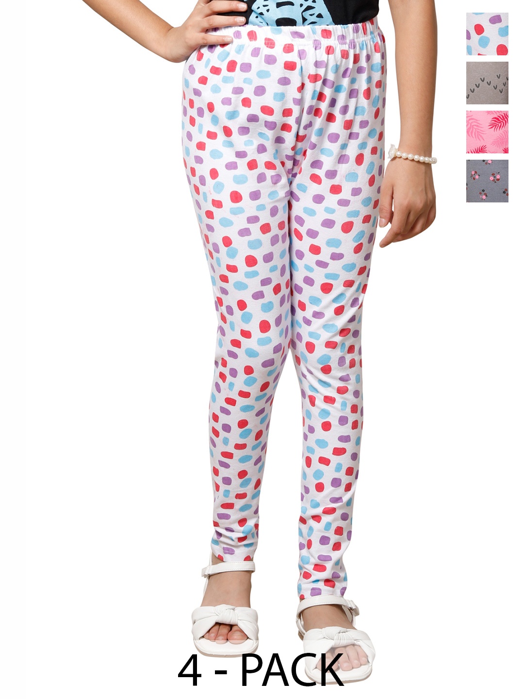 

BAESD Girls Pack Of 4 Printed Super Soft Cotton Lycra Ankle Length Leggings, White