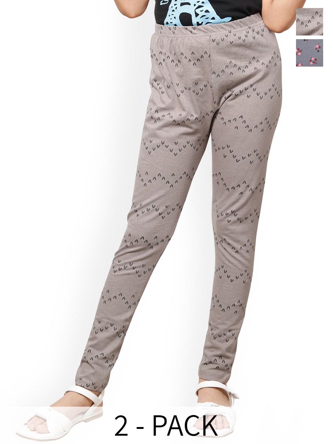 

BAESD Girls Pack Of 2 Printed Ankle Length Leggings, Grey