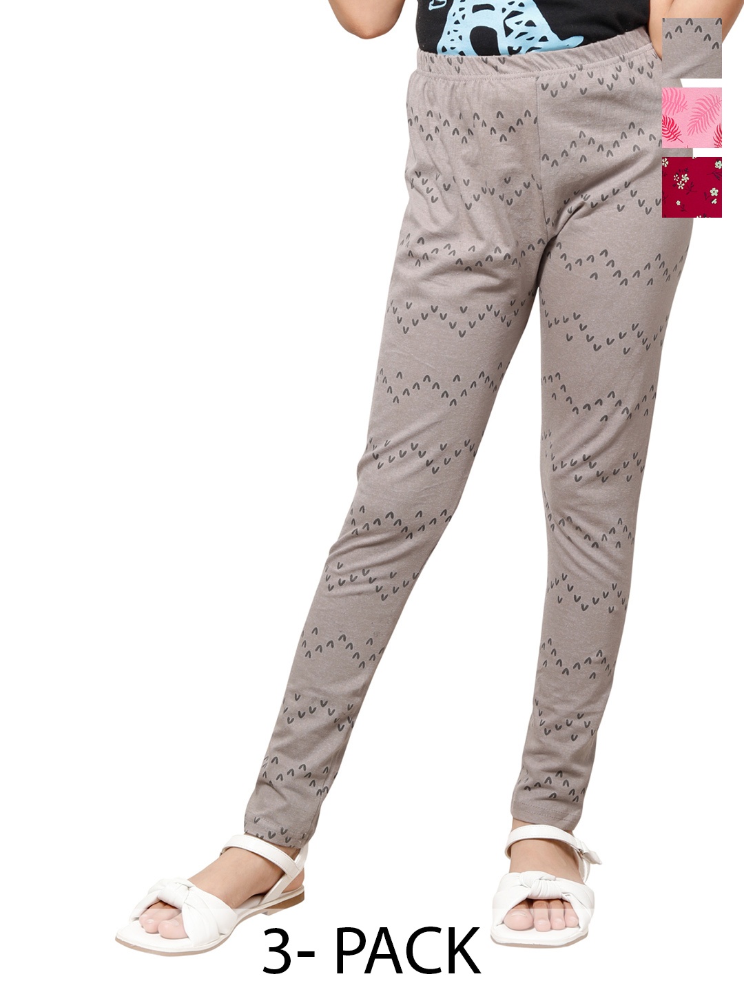 

BAESD Girls Pack Of 3 Printed Ankle Length Leggings, Maroon