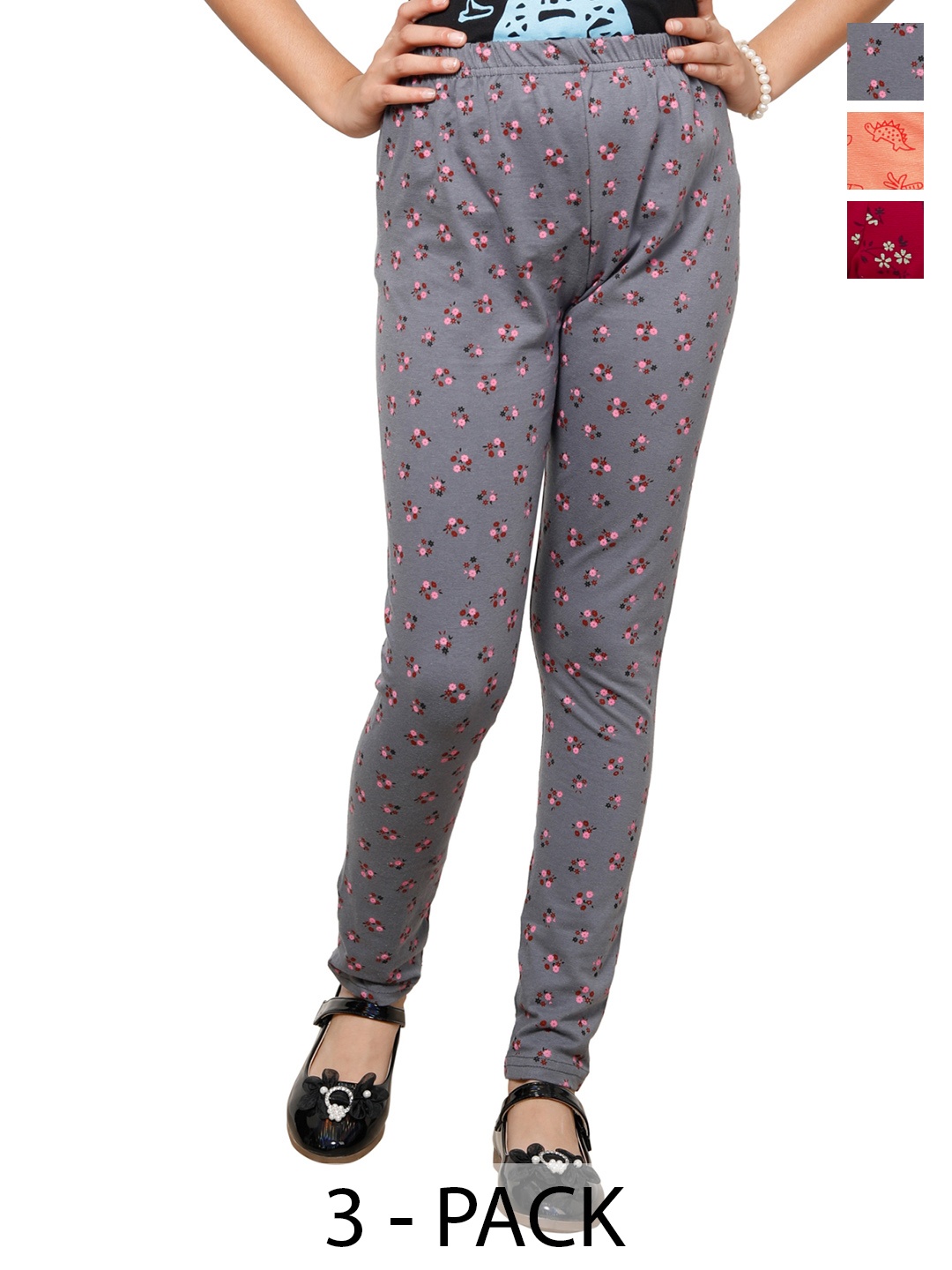 

BAESD Girls Pack Of 3 Printed Ankle Length Leggings, Red