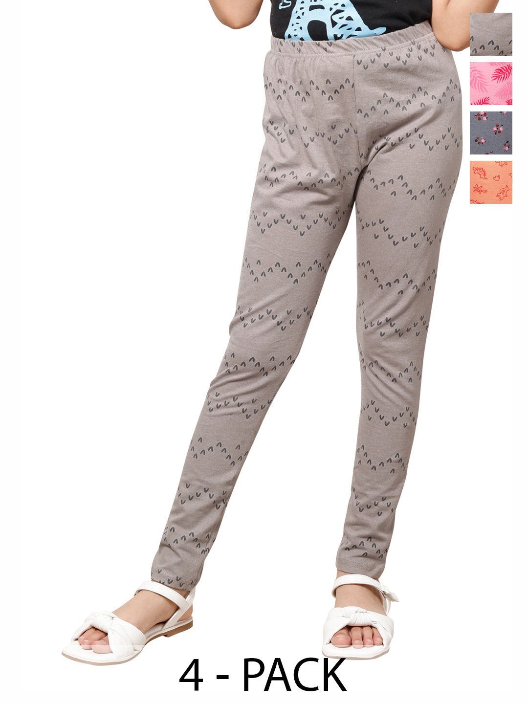 

BAESD Girls Pack Of 4 Printed Ankle Length Leggings, Grey
