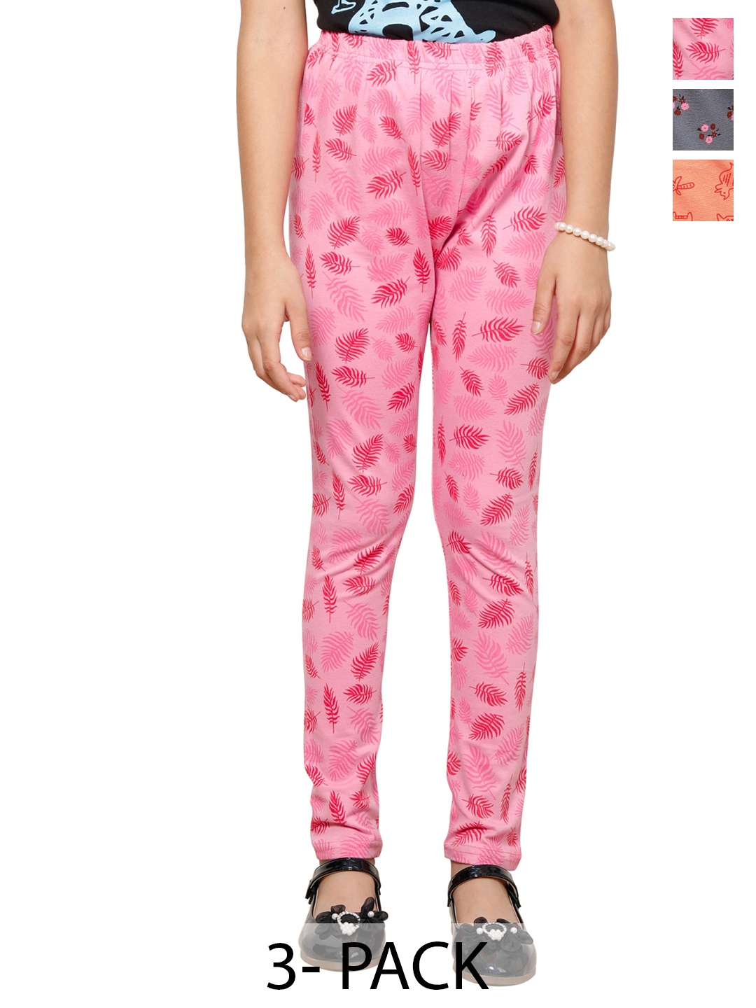 

BAESD Girls Pack Of 3 Printed Ankle Length Leggings, Pink