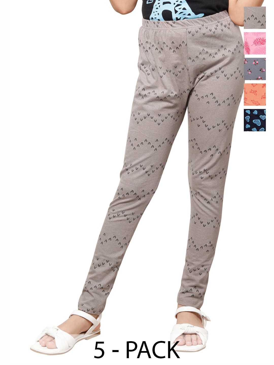 

BAESD Girls Pack Of 5 Printed Ankle Length Leggings, Grey