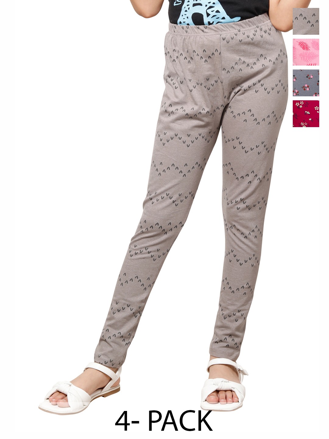 

BAESD Girls Pack Of 4 Printed Ankle Length Leggings, Pink