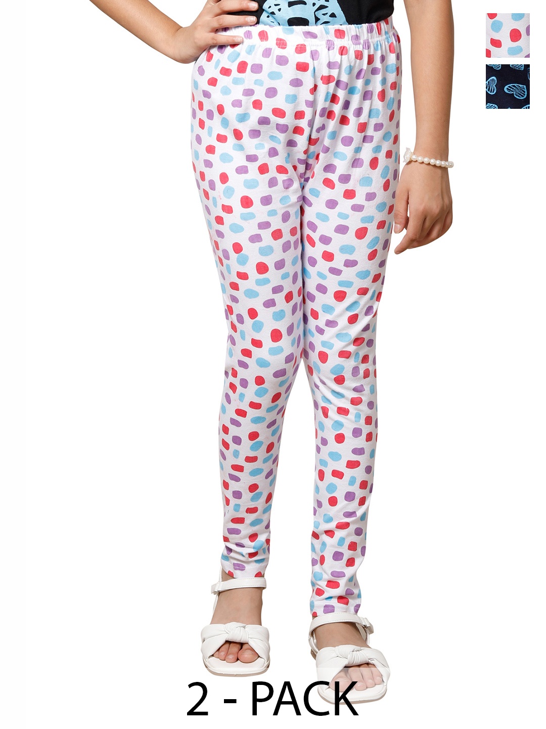 

BAESD Girls Pack Of 2 Printed Ankle Length Leggings, White