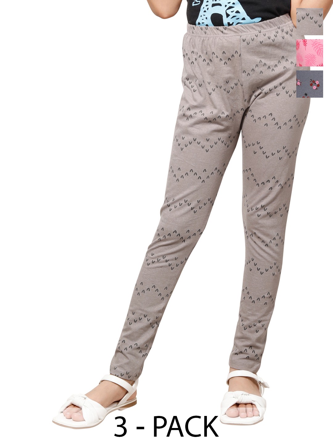 

BAESD Girls Pack Of 3 Printed Ankle Length Leggings, Grey