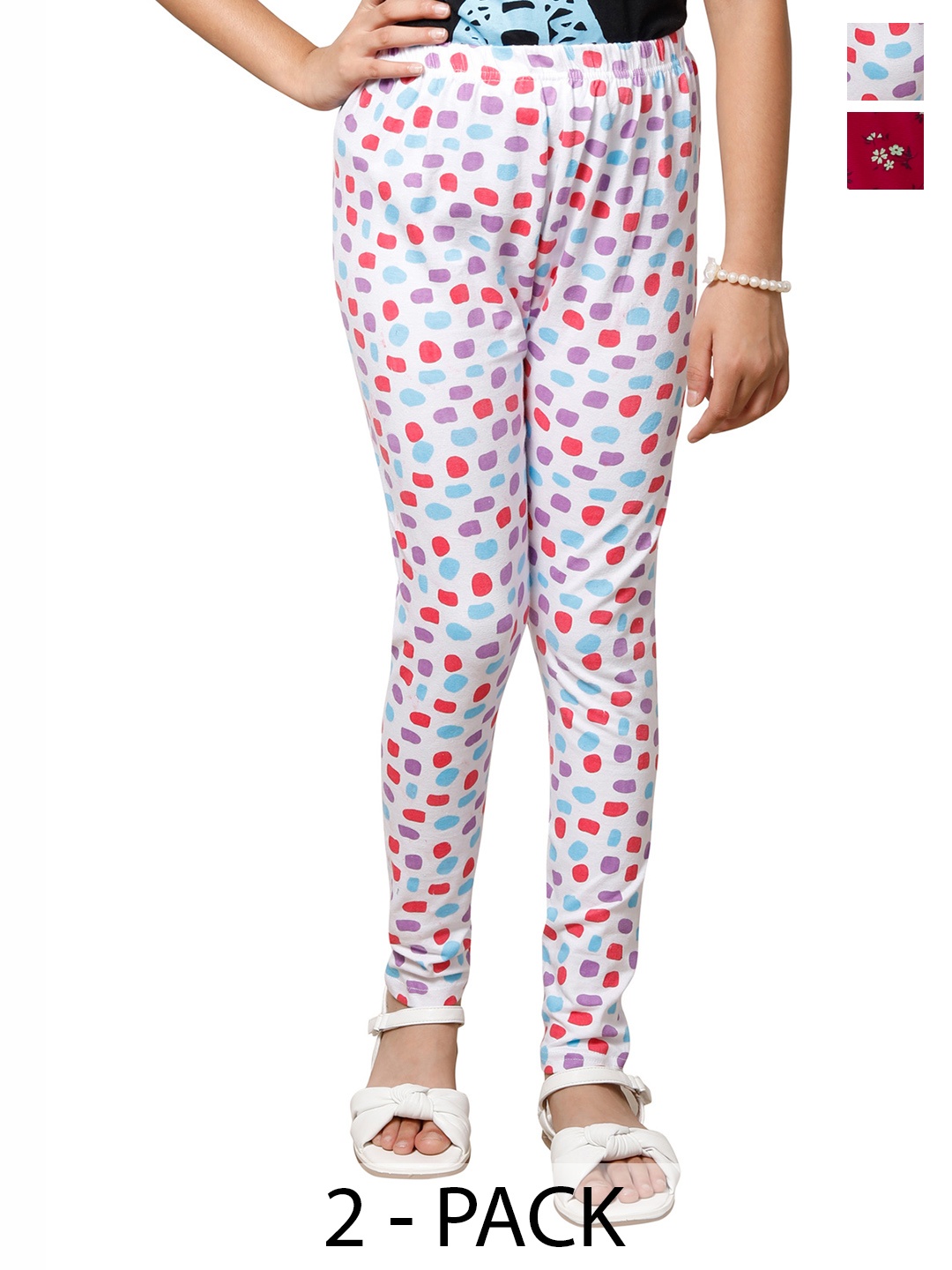

BAESD Girls Pack Of 2 Printed Cotton Ankle Length Leggings, Red