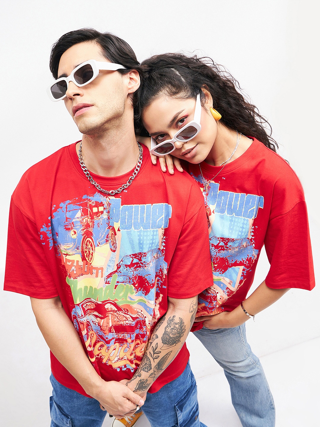 

MASCLN SASSAFRAS Graphic Printed Oversized Cotton T-shirt, Red