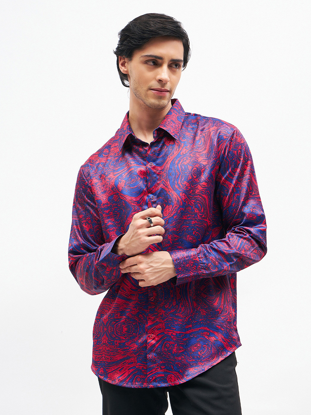 

MASCLN SASSAFRAS Red Relaxed Abstract Printed Satin Party Shirt