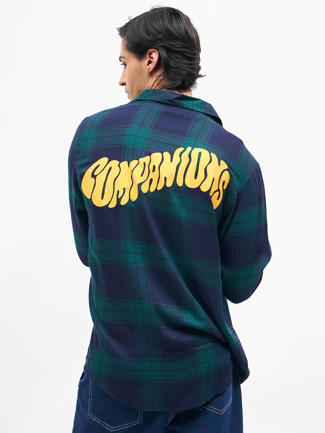 

MASCLN SASSAFRAS Unisex Relaxed Tartan Checked Oversized Casual Shirt, Navy blue