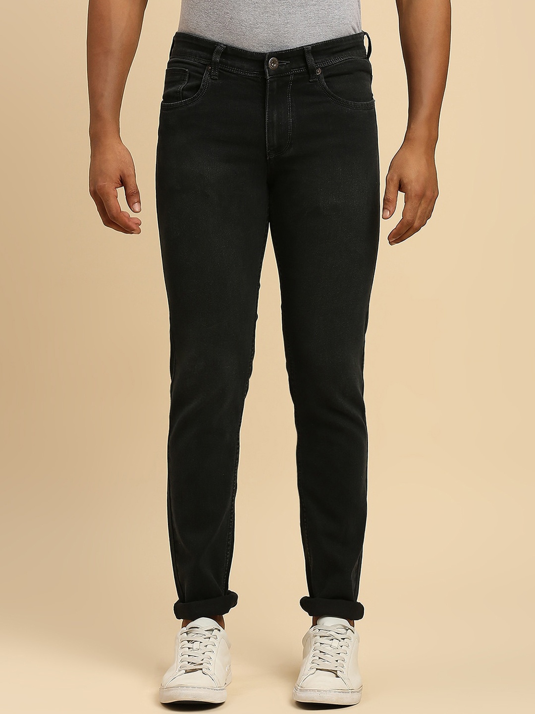 

HJ HASASI Men Black Slim Fit Acid Wash Clean Look Stretchable Jeans