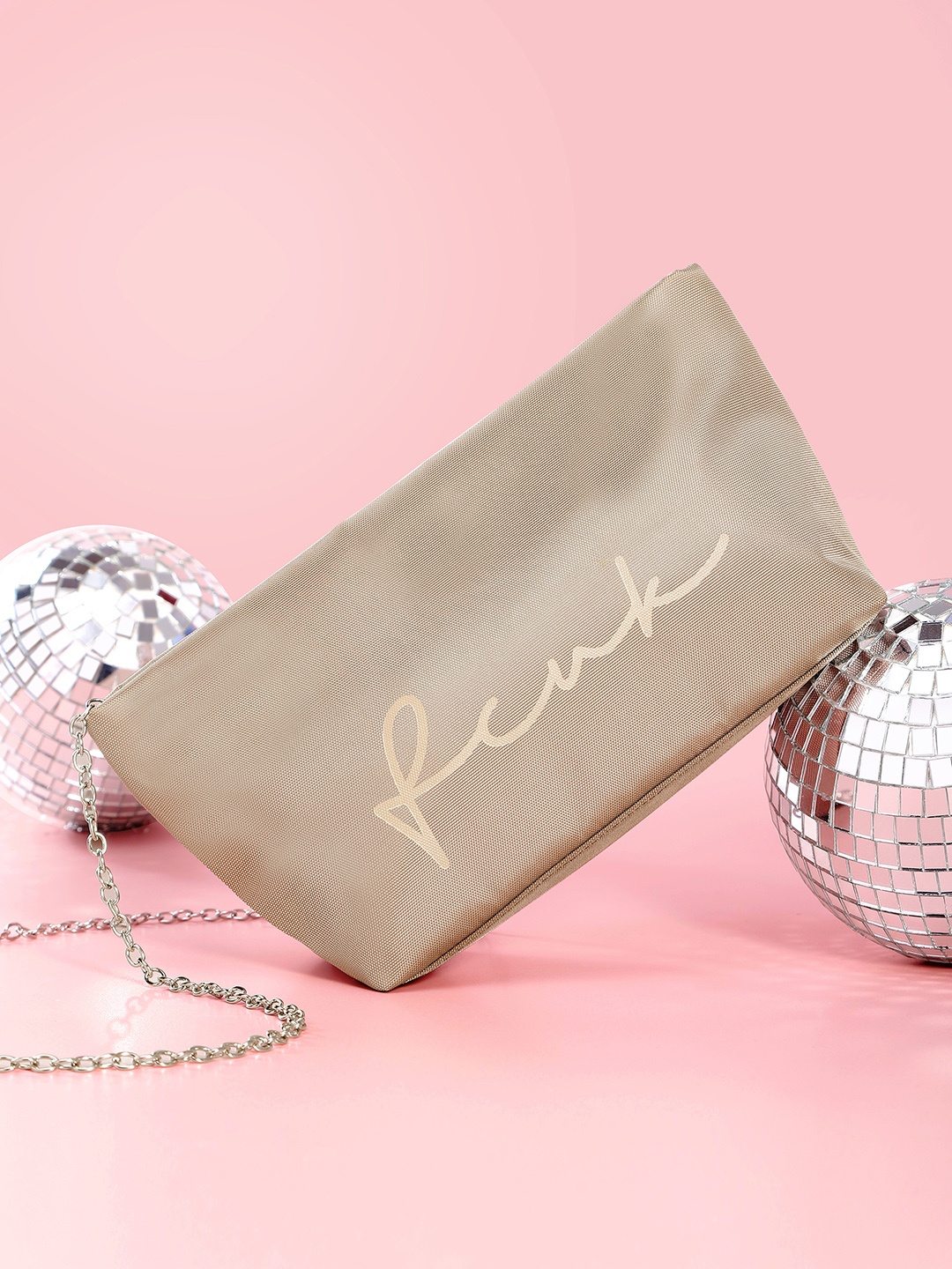 

French Connection Brand Logo Printed Structured Sling Bag, Beige