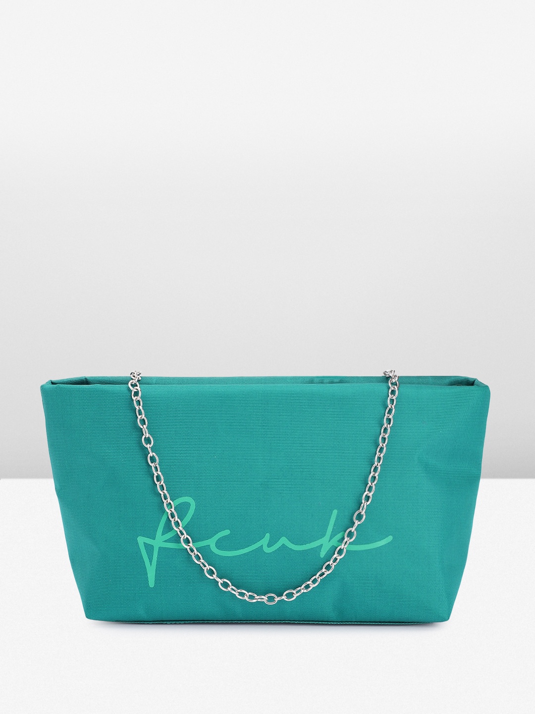 

French Connection Brand Logo Printed Structured Sling Bag, Teal