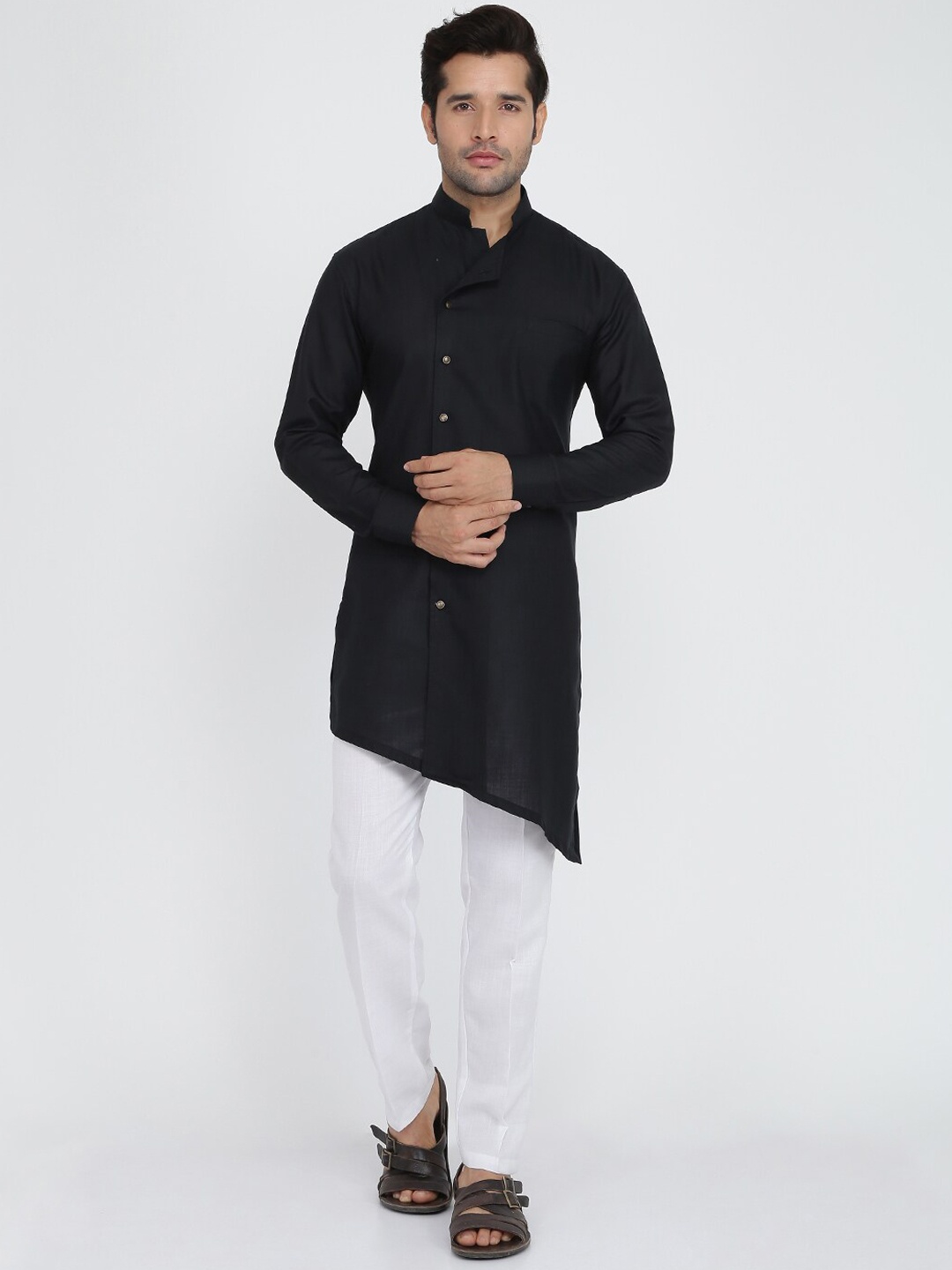 

ROYAL KURTA Mandarin Collar Straight Kurta, Black