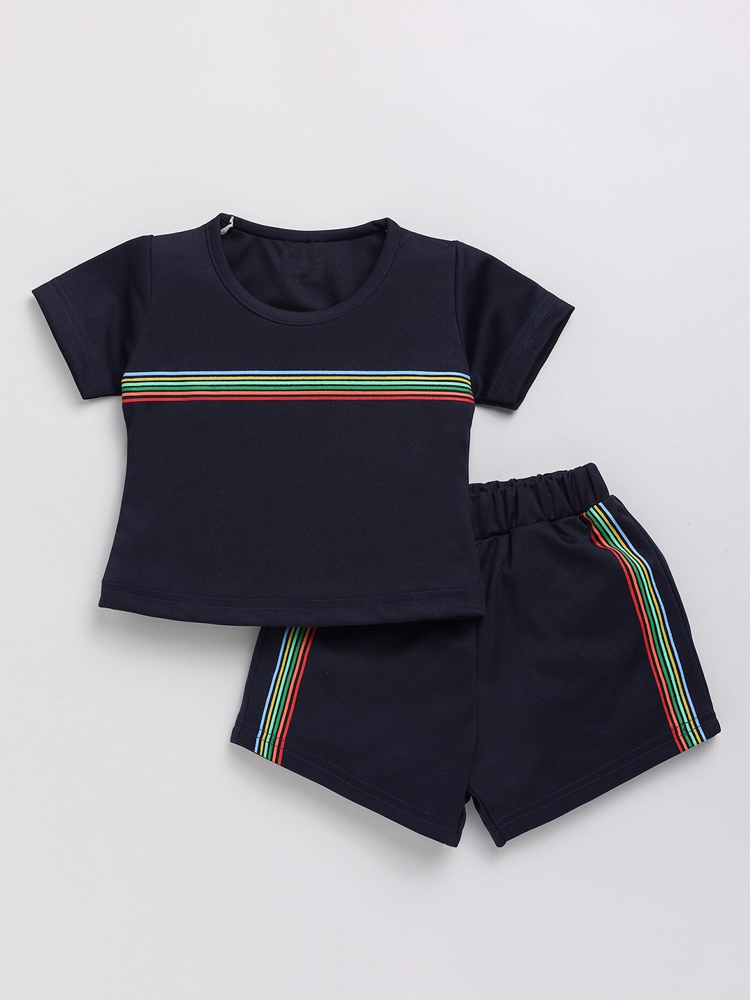 

Toonyport Girls Striped T-shirt with Shorts, Navy blue